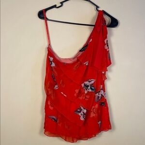 ❌SOLD❌White House Black Market Women’s Floral One Shoulder Tie Ruffle Blouse